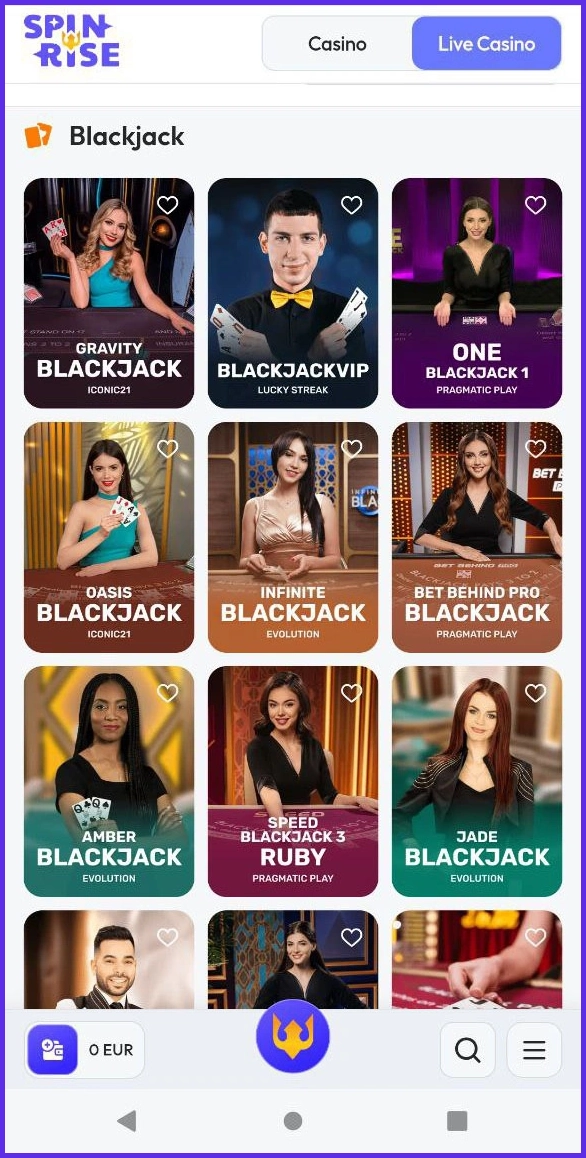 Blackjack live und direkt im Browser im Spinrise Casino spielen