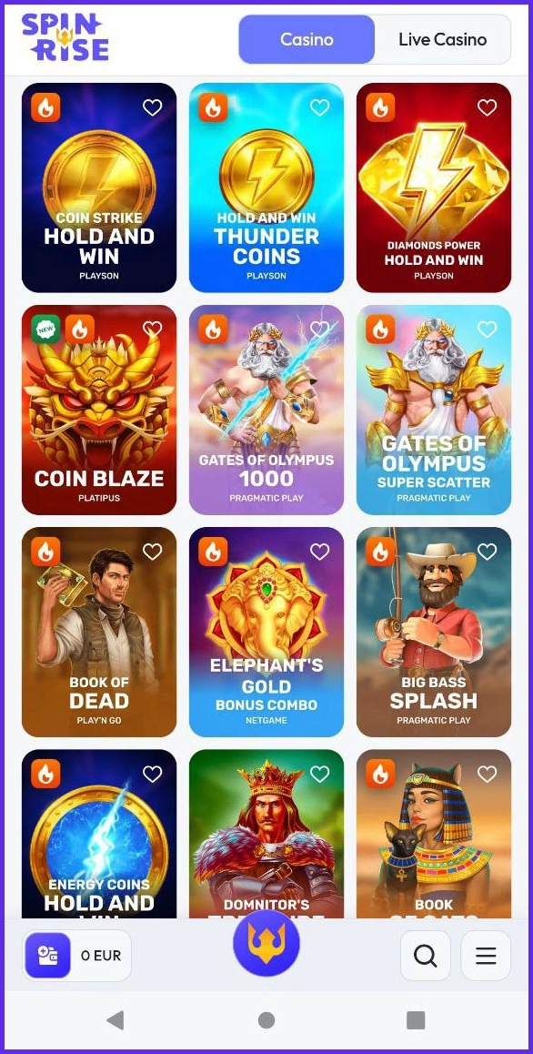 Vollständige Sammlung aller Spielautomaten bei Spinrise Casino