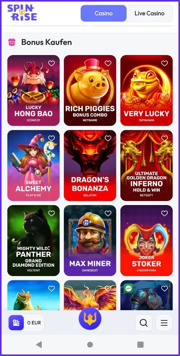 Slots mit direktem Bonuskauf-Feature bei Spinrise Casino verfügbar