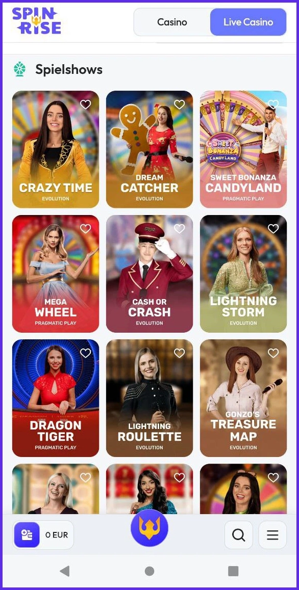 Mitreißende Spielshows im Live-Casino von Spinrise Casino entdecken